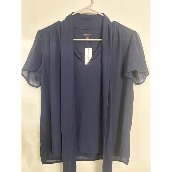 Ann Taylor Factory Navy Chiffon Tie-Neck Blouse - Picture 1 of 4